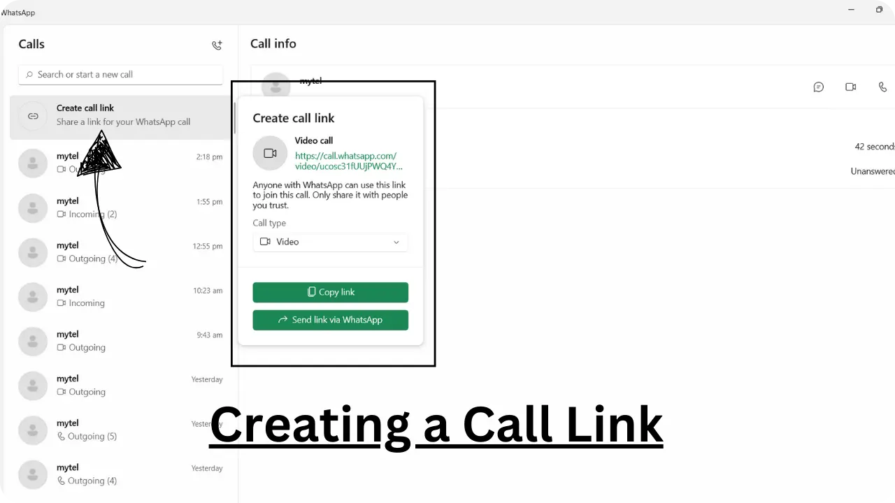 WhatsaApp call link on PC