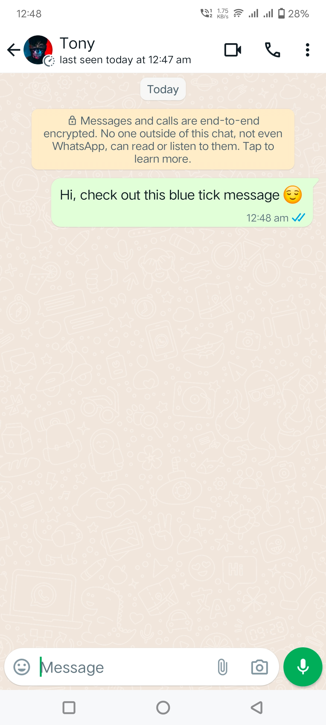 whatsapp message with read receipt turn on